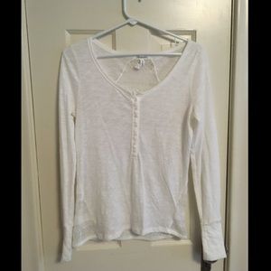 Long sleeve white crochet Henley!
